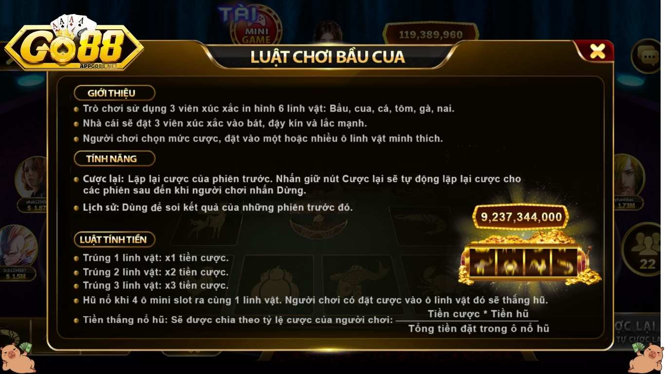 Luật chơi Bầu cua online Go88