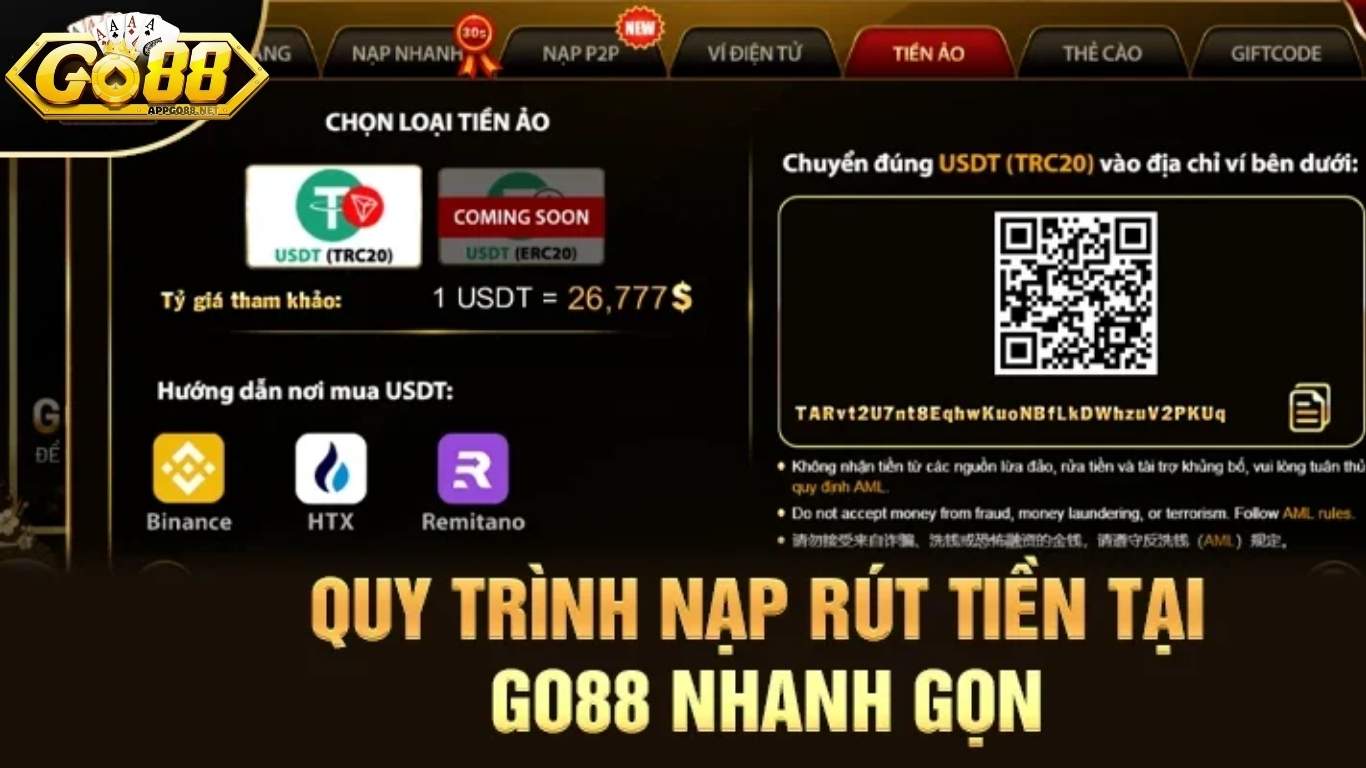 Hướng dẫn nạp tiền và rút tiền tại GO88