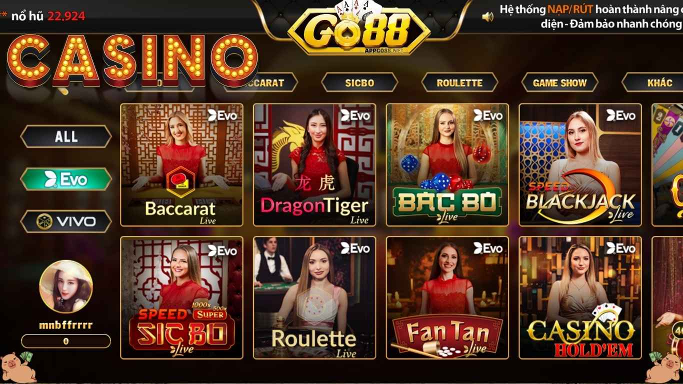 Top trò chơi casino online Go88 đáng thử